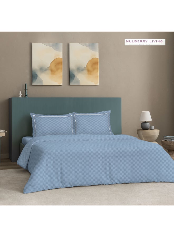 MULBERRY LIVING طقم غطاء لحاف قطن % بنسيج حضري شبكي   - أزرق داكن - Image 2