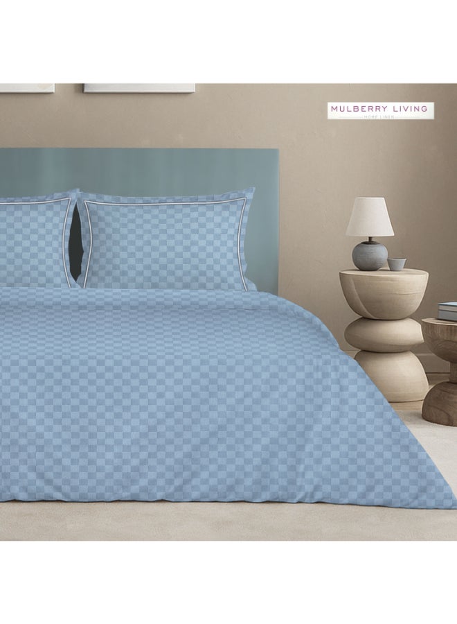 MULBERRY LIVING طقم غطاء لحاف قطن % بنسيج حضري شبكي   - أزرق داكن - Image 3