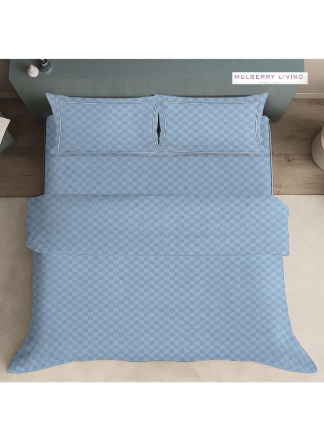 MULBERRY LIVING طقم غطاء لحاف قطن % بنسيج حضري شبكي   - أزرق داكن - Image 4