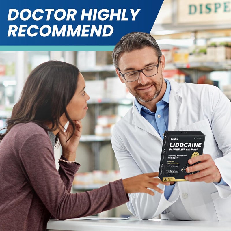 Sumifun لصقات سومي فون 4 ليدوكائين بقوة قصوى لتخفيف الألم لصقة تخفيف الألم للظهر والكتف والمفاصل وآلام الركبة وآلام العضلات 8 ساعات من تخفيف الألم 21 قطعة عبوة واحدة - Image 5