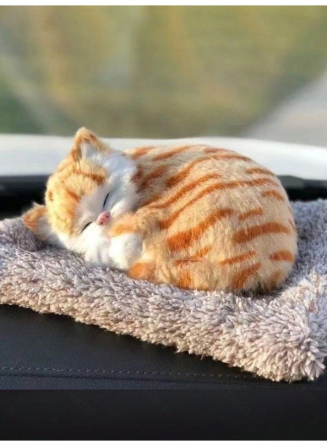 Realistic Sleeping Cat Car Dashboard Decoration – Soft Plush Simulation Kitten Ornament – Anti-Slip Mat Interior Accessory – Cute Automotive Décor - Image 1