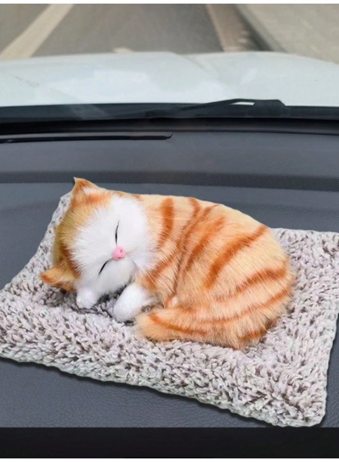 Realistic Sleeping Cat Car Dashboard Decoration – Soft Plush Simulation Kitten Ornament – Anti-Slip Mat Interior Accessory – Cute Automotive Décor - Image 2