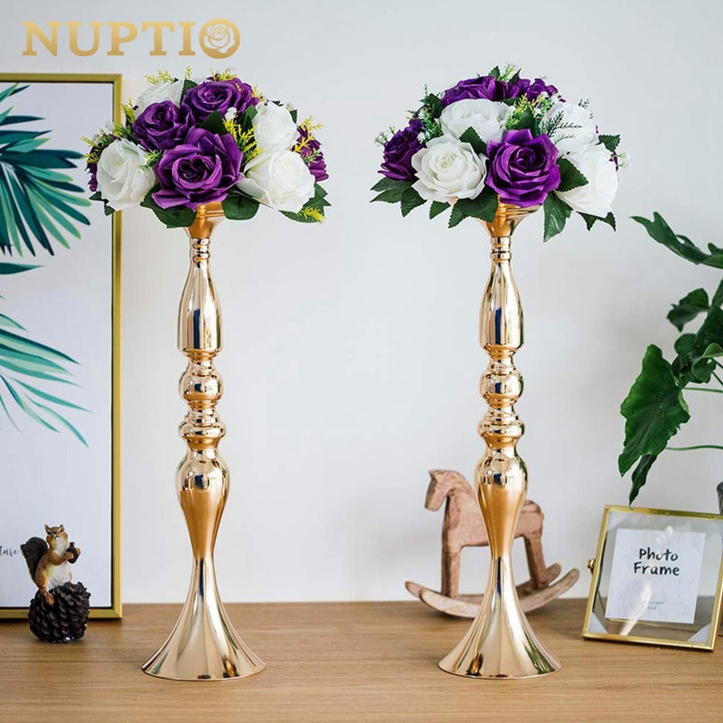 NUPTIO أجهزة كمبيوتر من 10 باقة ترتيب كرة زهرة وهمية 15 وردة البلاستيك مع قاعدة مناسبة لرفع زفاف زفاف متجرنا لحفلات عيد الحب D؟ Cor (Purple & White) - Image 2