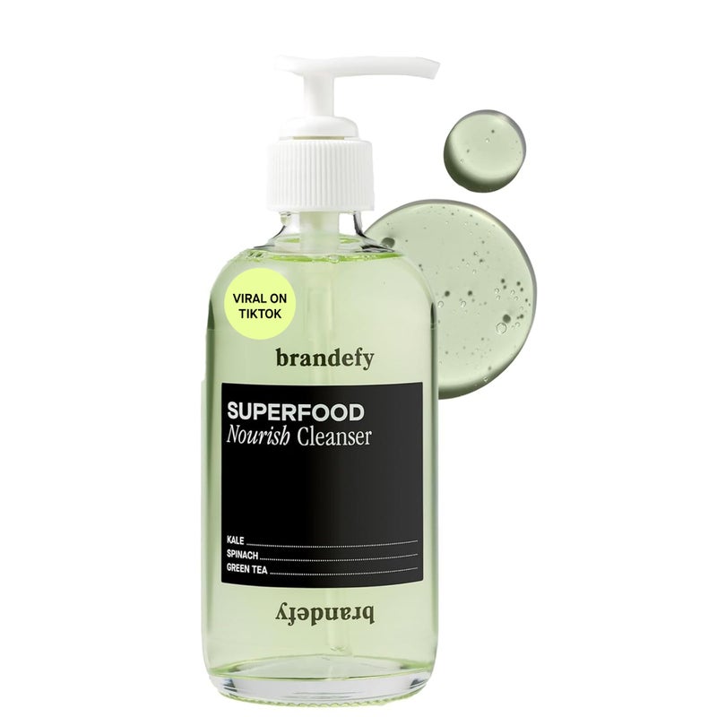 Brandefy Superfood Face Wash Gentle  pH Balanced Cleanser wKale Green Tea Spinach Vitamin C E K2 Softens  Nourishes Skin Organic Facial Cleanser for All Skin Types 8 Fl Oz