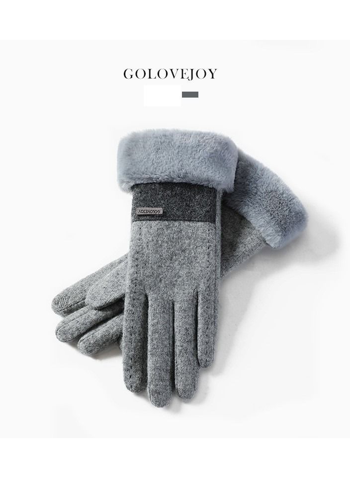 Golovejoy New Cashmere Women's Outdoor Small Fragrant Hair Thickened Warm Gloves