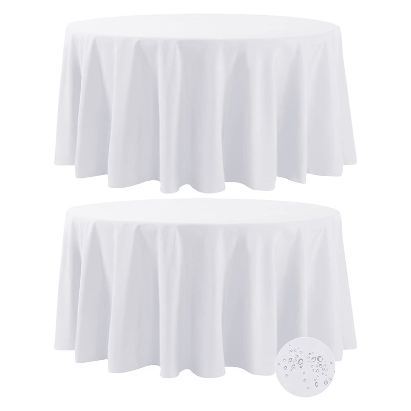 Fokitut 2 Pack Waterproof Round Tablecloth 108 Inch Stain Resistant and Wrinkle Polyester Table Cloth Fabric Table Cover for Kitchen Dining Wedding Party Holiday DinnerWhite
