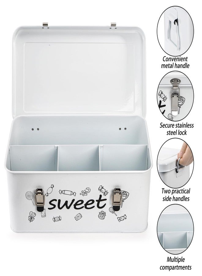 Frcctre Candy Storage Box, 4 Compartments Metal Candy Cookies Snacks Storage Tin Box with Lid Food Storage Container Farmhouse Kitchen Pantry Canister with Handle and Safety Lock - Image 3