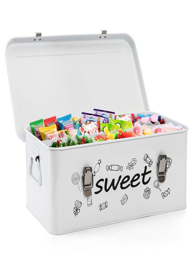 Frcctre Candy Storage Box, 4 Compartments Metal Candy Cookies Snacks Storage Tin Box with Lid Food Storage Container Farmhouse Kitchen Pantry Canister with Handle and Safety Lock - Image 1