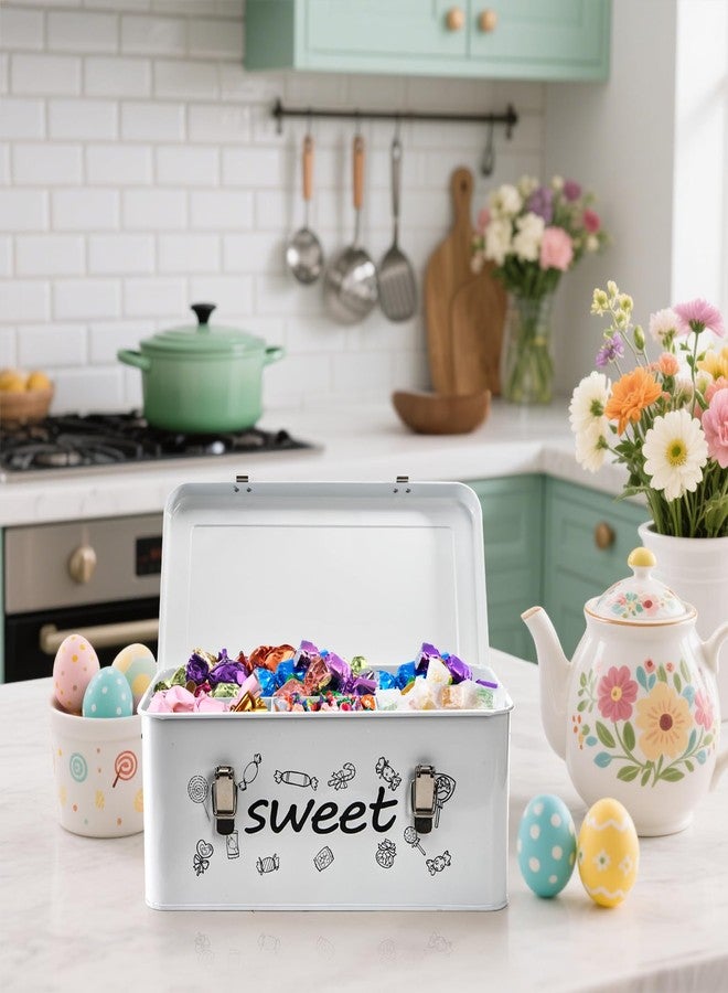 Frcctre Candy Storage Box, 4 Compartments Metal Candy Cookies Snacks Storage Tin Box with Lid Food Storage Container Farmhouse Kitchen Pantry Canister with Handle and Safety Lock - Image 5