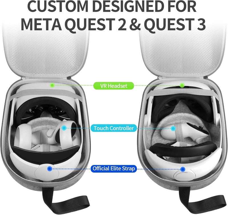 SARLAR Carrying Case for Meta Quest 3S/Quest 3/Quest 2, VR Headset, Controller, Offical Original Head Strap Accessories, Premium Hard Felt Fabric with Lightweight Protection for Travel Storage - Image 2