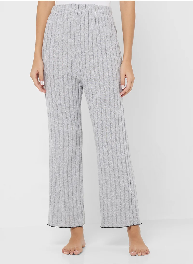 جينجر Ribbed T-shirt with Bow Detail & Pyjama Set