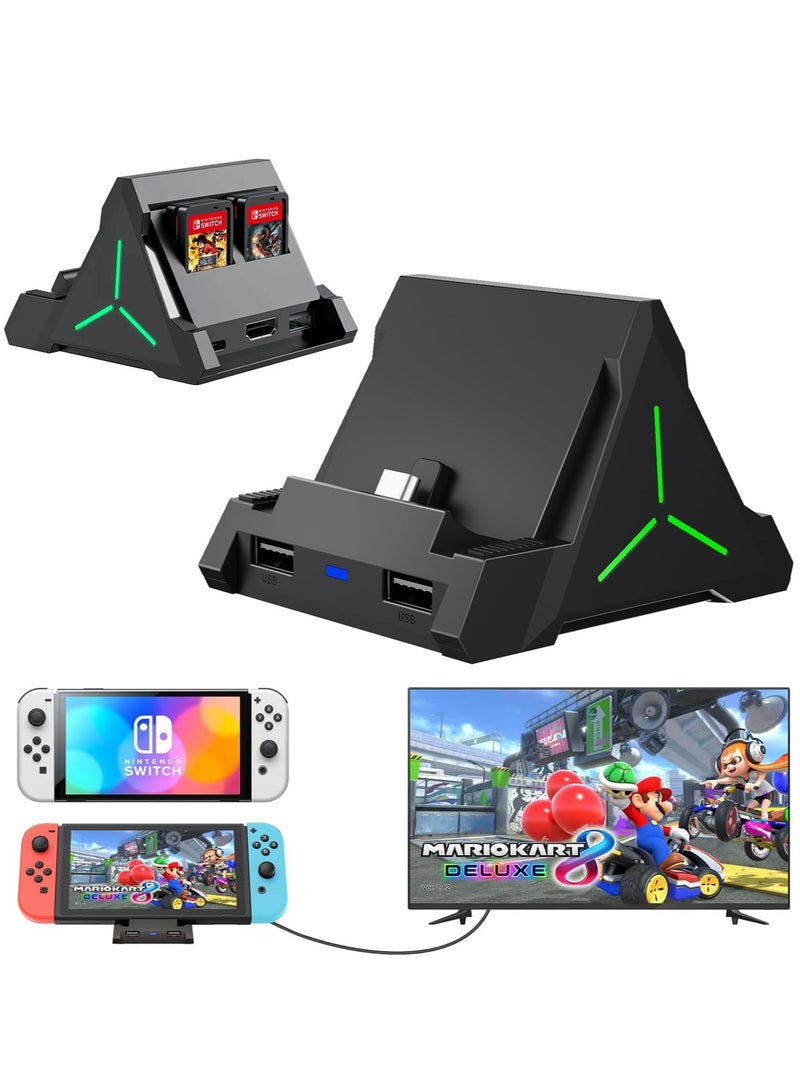LAESO TV Dock Station for Switch/Switch OLED, Switch TV Dock with 4K HDMI/USB C/USB 3.0 Port, LED Beathing Atmosphere Light and can Hold 4 Game Slots, Replacement Charging Dock for Nintendo Switch  - Image 1