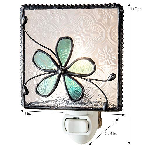 J Devlin Glass Art Flower Stained Glass Night Light, Turquoise Blue, Plug in nightlight for Bedroom/Bathroom/Stairway/Hallway Home Decor NTL 129-3 - Image 3