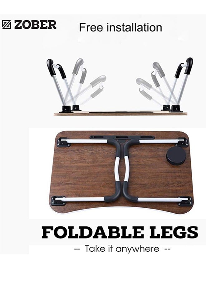 ZOBER Portable Folding Laptop Desk for Bed with Cup Holder Adjustable Lap Tray Notebook Stand Lap Desk Foldable Non-slip legs grip Stand Table for outdoor, indoor, working, studying, camping - Image 3