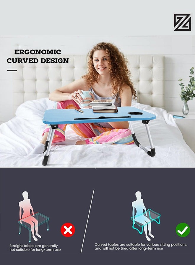 ZOBER Portable Folding Laptop Desk for Bed with Cup Holder Adjustable Lap Tray Notebook Stand Lap Desk Foldable Non-slip legs grip Stand Table for outdoor, indoor, working, studying, camping - Image 4