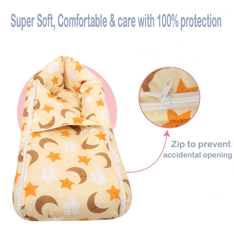 Nonibud Baby Cotton Sleeping Bed Cum Carrying Nest Bag with Storage Bag # Large Size 77 Cms X 40 Cms # 0-9 Months- SkyBlue Star Print (Orange Star) - Image 4