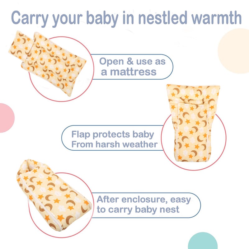 Nonibud Baby Cotton Sleeping Bed Cum Carrying Nest Bag with Storage Bag # Large Size 77 Cms X 40 Cms # 0-9 Months- SkyBlue Star Print (Orange Star) - Image 5