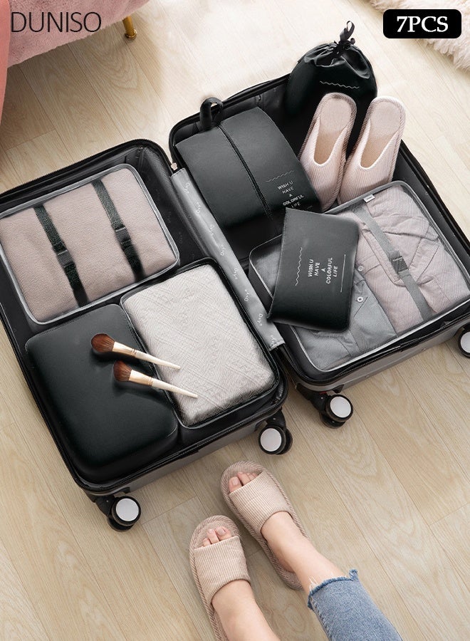 DUNISO 7PCS Travel Storage Bag Set Multi-functional Clothing Sorting Packages Travel Packing Compression Pouche Luggage Organizer Pouch for Moving Traveling - Image 1