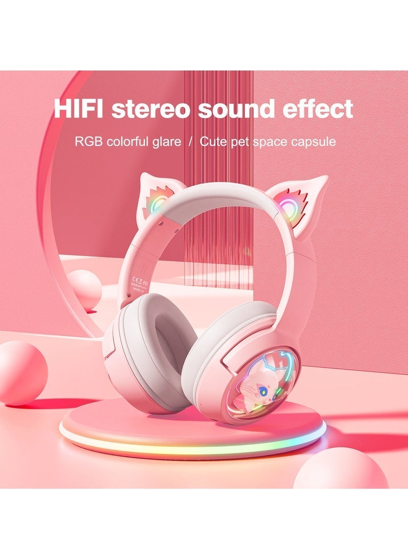 onikuma Professional Wireless Computer Gaming Headset B5 – Pink Cat Ear Design, Low Latency, RGB Lighting, Bluetooth Connectivity, Noise Cancelling, Comfortable Over-Ear Gaming Headphones, Compatible with PS5, PC, Xbox, and More - Image 3