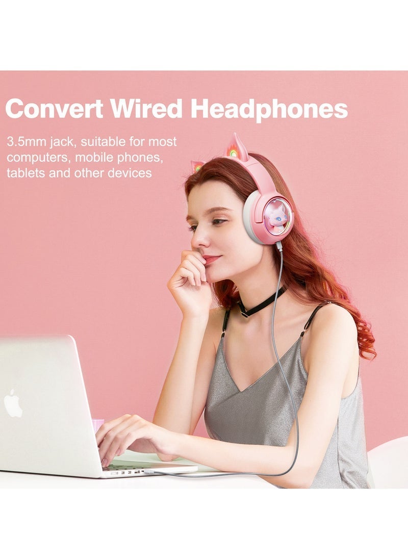 onikuma Professional Wireless Computer Gaming Headset B5 – Pink Cat Ear Design, Low Latency, RGB Lighting, Bluetooth Connectivity, Noise Cancelling, Comfortable Over-Ear Gaming Headphones, Compatible with PS5, PC, Xbox, and More - Image 4