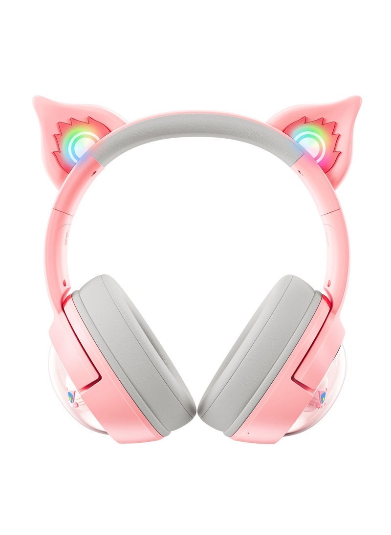 onikuma Professional Wireless Computer Gaming Headset B5 – Pink Cat Ear Design, Low Latency, RGB Lighting, Bluetooth Connectivity, Noise Cancelling, Comfortable Over-Ear Gaming Headphones, Compatible with PS5, PC, Xbox, and More - Image 2