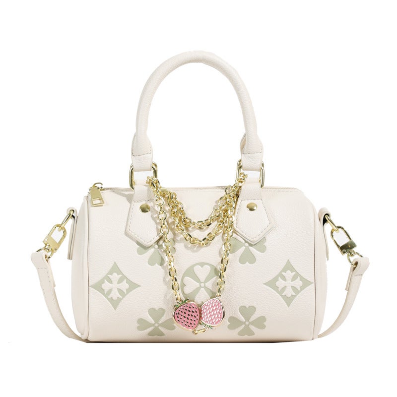 2024 Floral Boston Handbag Fashion Crossbody Pillow Bag Creamy-white 