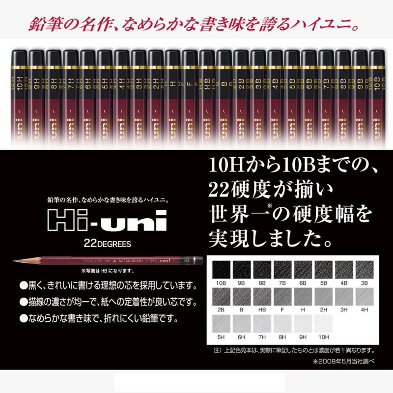 Uni Hi-Uni Wooden Pencil - 10B - Box of 12 (HU10B) - Image 5