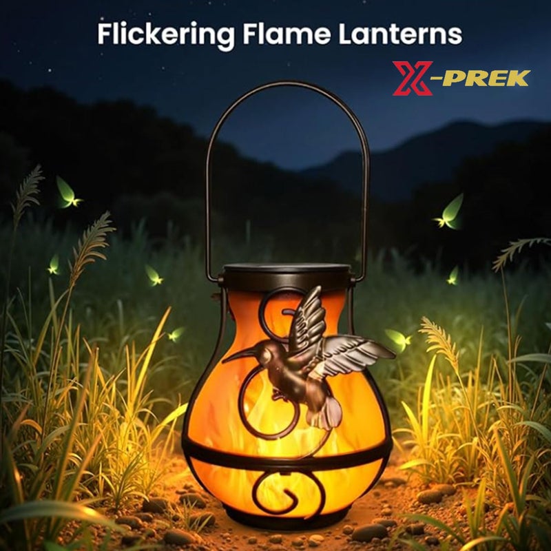 X-PREK 2 Pack Solar Lanterns Outdoor Waterproof Hummingbird Hanging Solar Lantern Flickering Flame Lights Solar Powered Lamps Garden Patio Porch Decoration(Plastics) - Image 2