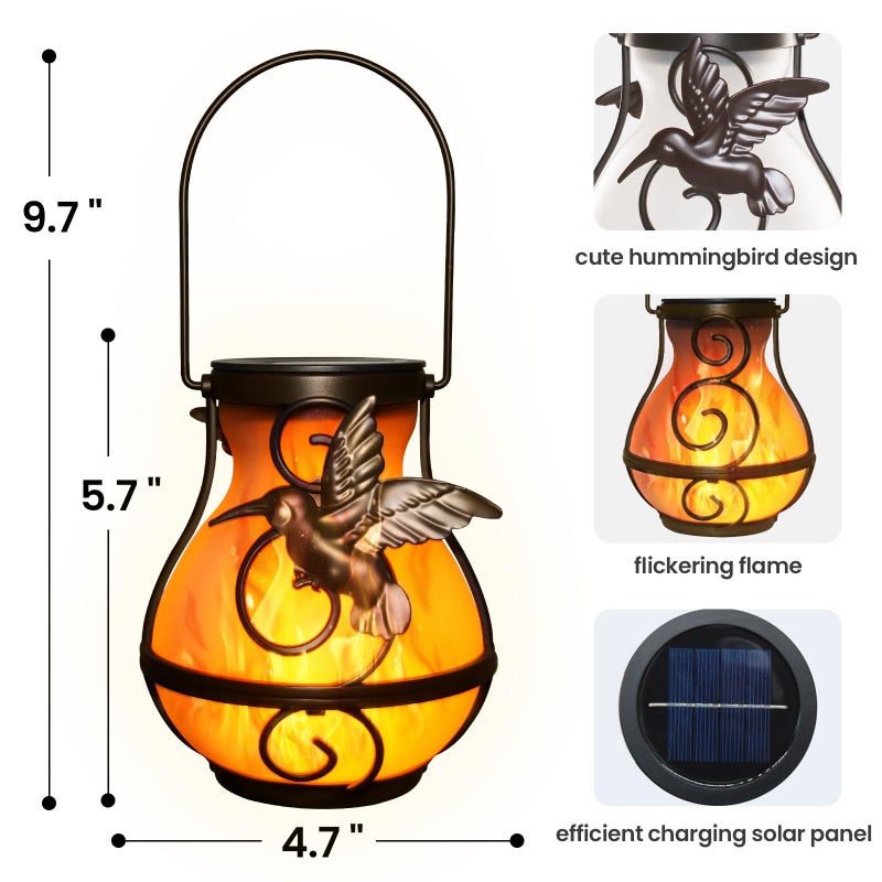 X-PREK 2 Pack Solar Lanterns Outdoor Waterproof Hummingbird Hanging Solar Lantern Flickering Flame Lights Solar Powered Lamps Garden Patio Porch Decoration(Plastics) - Image 5
