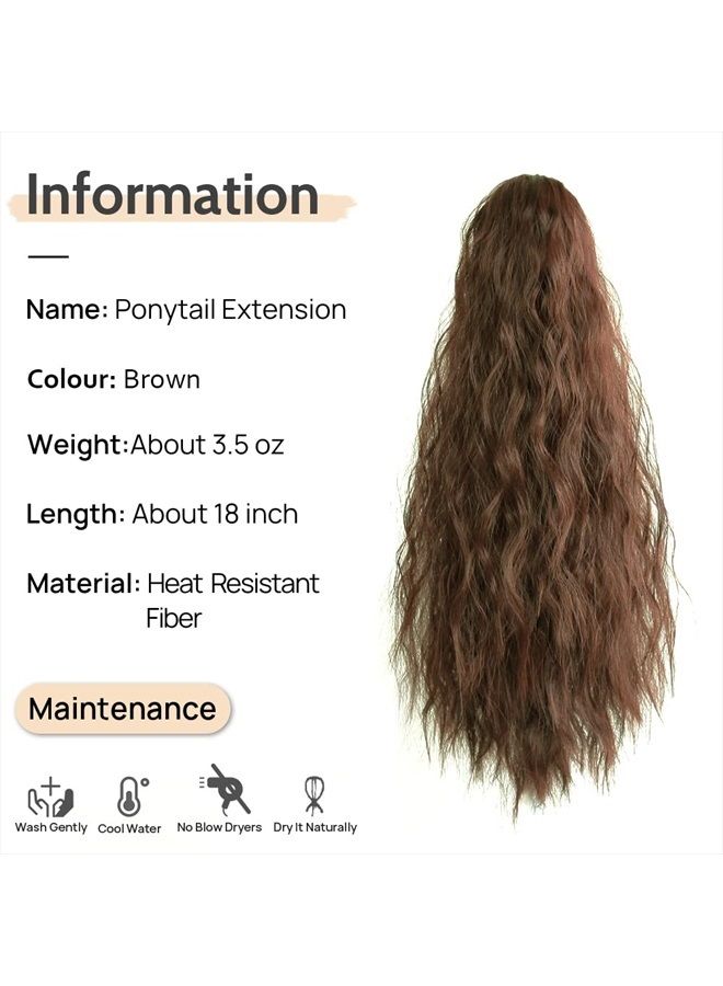 StrRid Ponytail Extension, Hair Extensions Ponytail Claw 18" Curly Wavy Fake Hair Synthetic Ponytail Wig Daily Fluffy Pony Tail Hair Piece for Women Brown Blonde Ponytails 6 oz-Copper Brown - Image 2