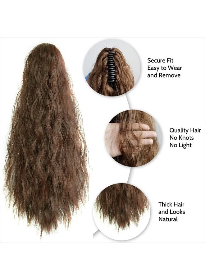 StrRid Ponytail Extension, Hair Extensions Ponytail Claw 18" Curly Wavy Fake Hair Synthetic Ponytail Wig Daily Fluffy Pony Tail Hair Piece for Women Brown Blonde Ponytails 6 oz-Copper Brown - Image 4