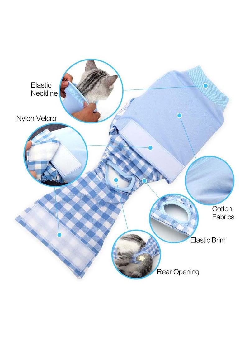 SYOSI Professional Recovery Suit Surgical Clothes for Abdominal Wounds or Skin Diseases Grid Design Cats Dogs Substitute E Collar Cone After Surgery Wear Home Clothing Pajama M  - Image 2