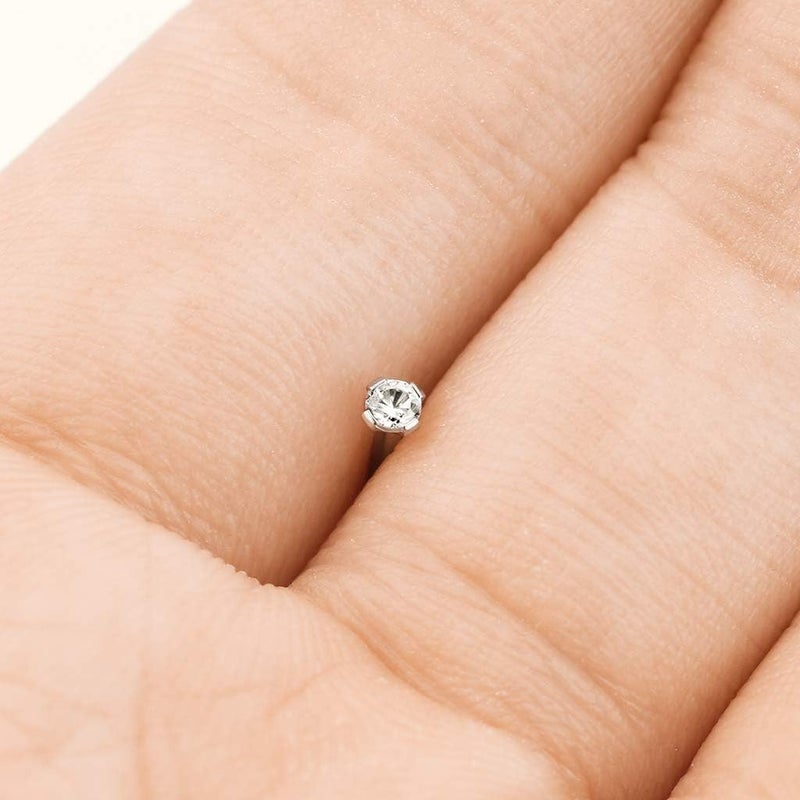 FifthCue Solid Titanium L Bend Nose Stud Ring with Prong Set CZ Gem - Image 3