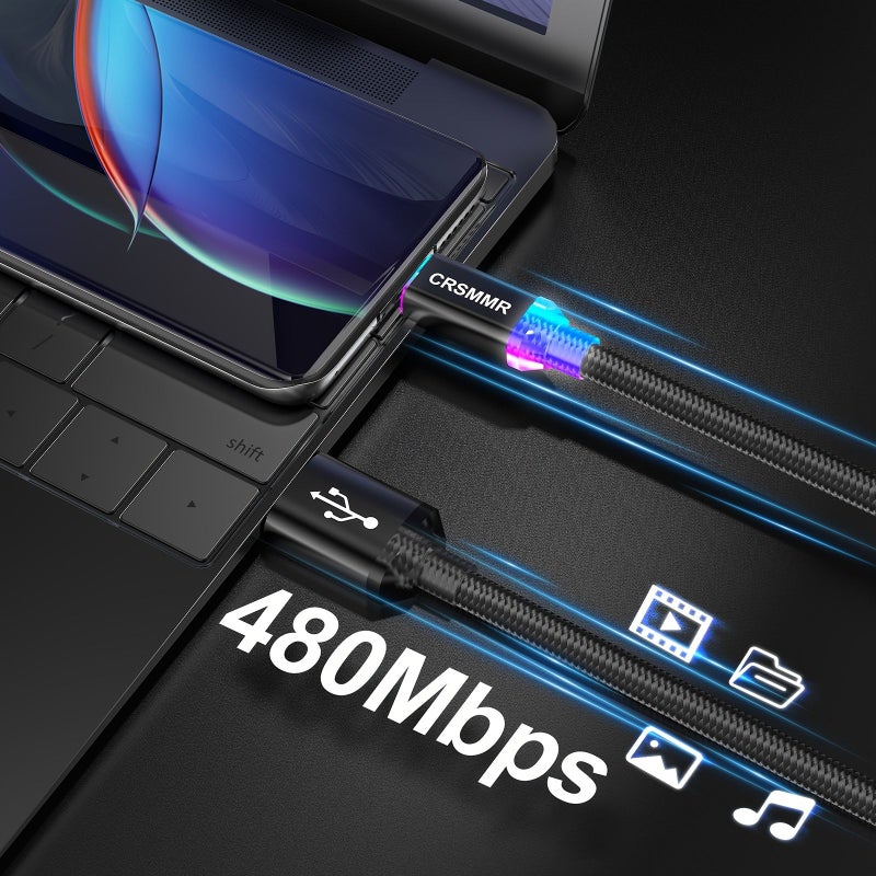 بنفسجي، كابل شحن سريع بطول 300 سم/9.9 قدم لهاتف iPhone، مع ضوء تنفسي، تصميم مضفر من النايلون متين وغير متشابك، من USB A إلى Lightning لمزامنة البيانات، متوافق مع iPhone. - Image 4