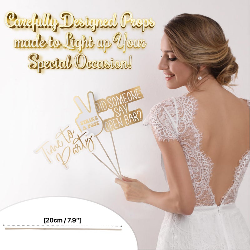 SOUL SHIFT 60PCs Fully Assembled Wedding Photo Booth Props - Prop Stand - Gold Signs - Elegant Wedding & Reception Party Supplies- Funny Wedding Props -Gold Foil Print â€“ Bridal PhotoBooth - Image 4