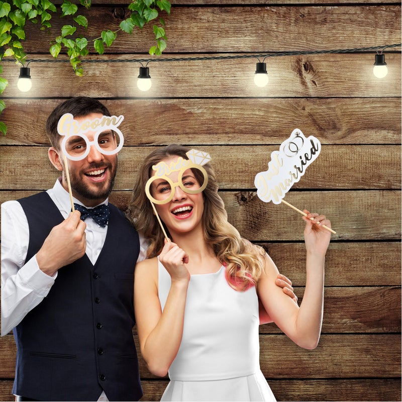 SOUL SHIFT 60PCs Fully Assembled Wedding Photo Booth Props - Prop Stand - Gold Signs - Elegant Wedding & Reception Party Supplies- Funny Wedding Props -Gold Foil Print â€“ Bridal PhotoBooth - Image 3