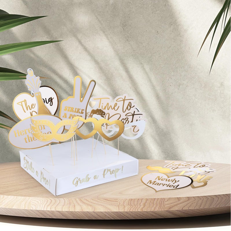 SOUL SHIFT 60PCs Fully Assembled Wedding Photo Booth Props - Prop Stand - Gold Signs - Elegant Wedding & Reception Party Supplies- Funny Wedding Props -Gold Foil Print â€“ Bridal PhotoBooth - Image 2