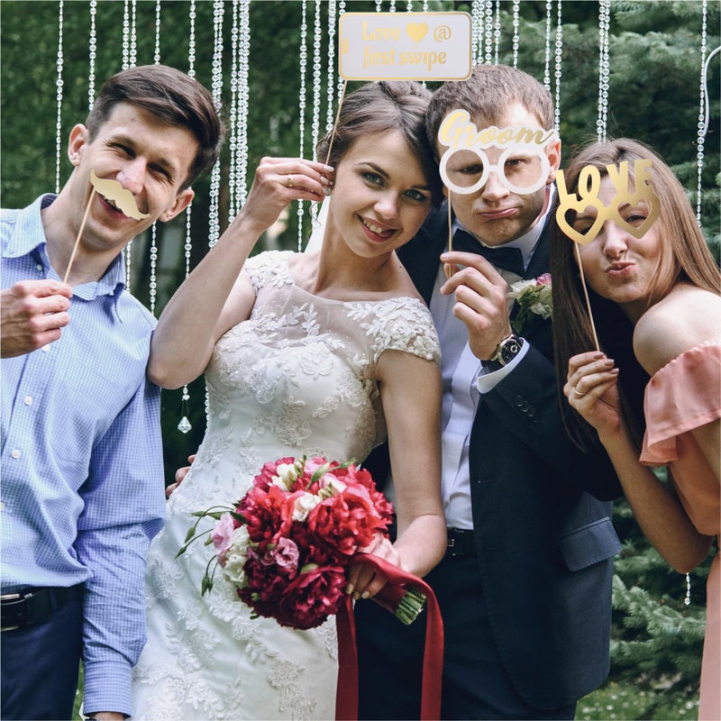 SOUL SHIFT 60PCs Fully Assembled Wedding Photo Booth Props - Prop Stand - Gold Signs - Elegant Wedding & Reception Party Supplies- Funny Wedding Props -Gold Foil Print â€“ Bridal PhotoBooth - Image 5
