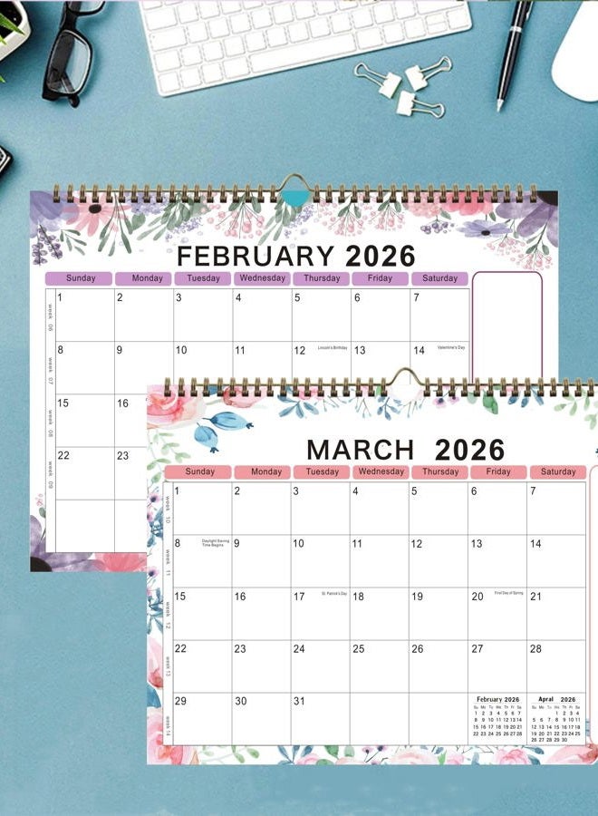 lucilynx Wall Calendar 2026, 12 Months Wall Calendar Jan. to Dec. 2026 Calendar with Julian Dates, 12" X 8.5",Twin-Wire Binding, Hanging Hook, Large Blocks,Flower - Image 5