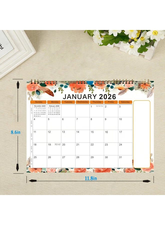 lucilynx Wall Calendar 2026, 12 Months Wall Calendar Jan. to Dec. 2026 Calendar with Julian Dates, 12" X 8.5",Twin-Wire Binding, Hanging Hook, Large Blocks,Flower - Image 2