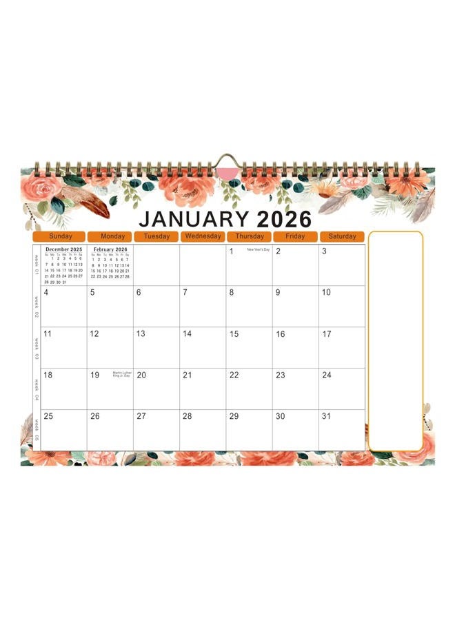 lucilynx Wall Calendar 2026, 12 Months Wall Calendar Jan. to Dec. 2026 Calendar with Julian Dates, 12" X 8.5",Twin-Wire Binding, Hanging Hook, Large Blocks,Flower - Image 1