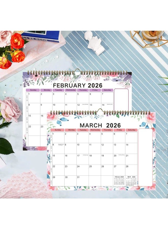 lucilynx Wall Calendar 2026, 12 Months Wall Calendar Jan. to Dec. 2026 Calendar with Julian Dates, 12" X 8.5",Twin-Wire Binding, Hanging Hook, Large Blocks,Flower - Image 3