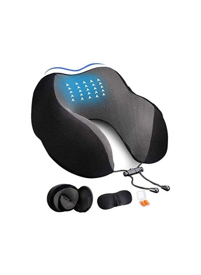 Adofys Adofys Memory Foam Travel Neck Support Rest Pillow Eye Mask, Noise Isolating Ear Plugs Portable Combo - Image 1