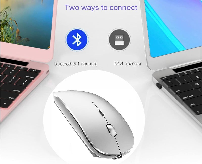 PEIBO Bluetooth Wireless Mouse for Laptop mac MacBook ipad MacBook air MacBook pro pc Desktop Computer Windows Chromebook Notebook (Silver) - Image 2
