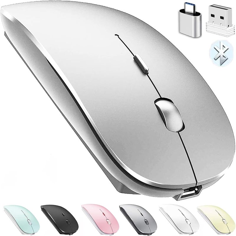 PEIBO Bluetooth Wireless Mouse for Laptop mac MacBook ipad MacBook air MacBook pro pc Desktop Computer Windows Chromebook Notebook (Silver) - Image 1