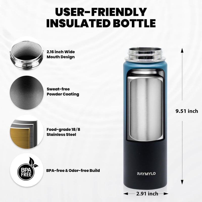 Insulated Water Bottle 20 oz, Triple Wall Vacuum Stainless Steel (Cold for 48 Hrs), Leak Proof & Non-BPA, Kids Water Bottle Jug for School with Straw Spout Lids, Indigo/Black - Image 5