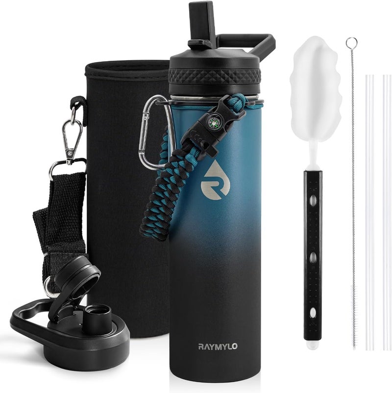 Insulated Water Bottle 20 oz, Triple Wall Vacuum Stainless Steel (Cold for 48 Hrs), Leak Proof & Non-BPA, Kids Water Bottle Jug for School with Straw Spout Lids, Indigo/Black - Image 1