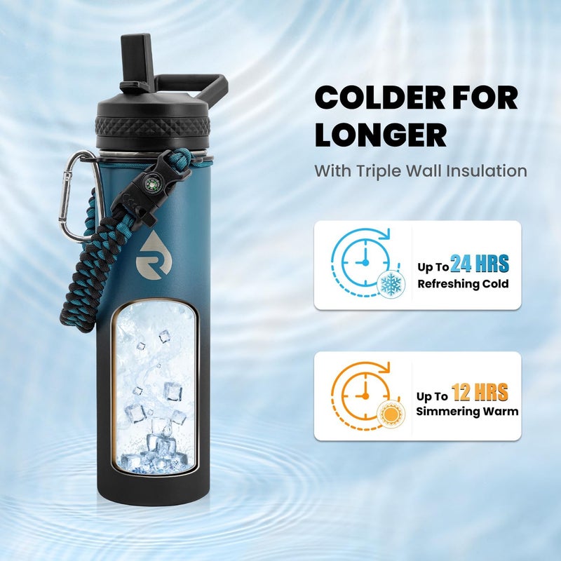 Insulated Water Bottle 20 oz, Triple Wall Vacuum Stainless Steel (Cold for 48 Hrs), Leak Proof & Non-BPA, Kids Water Bottle Jug for School with Straw Spout Lids, Indigo/Black - Image 2