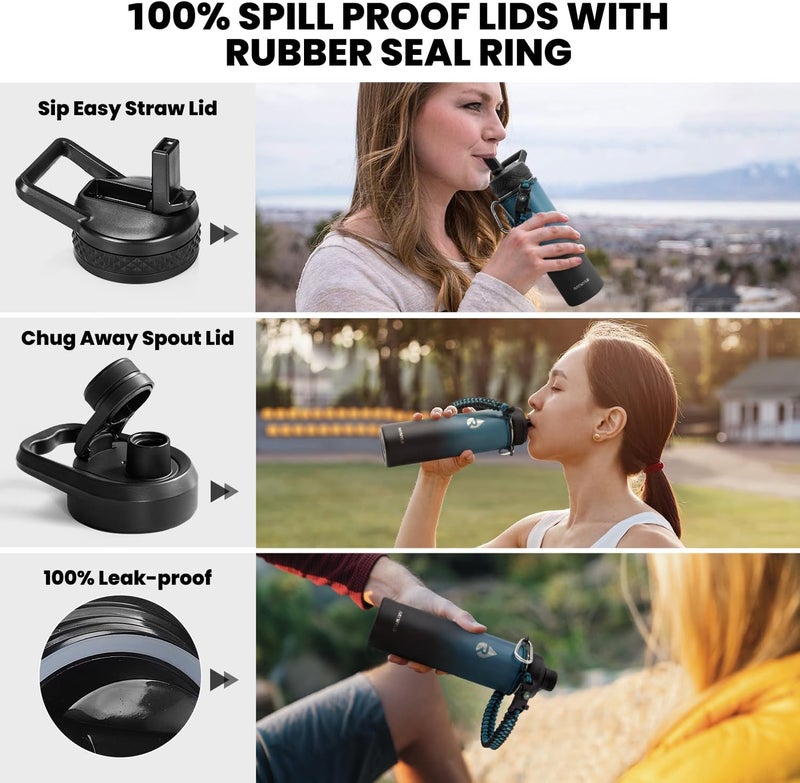 Insulated Water Bottle 20 oz, Triple Wall Vacuum Stainless Steel (Cold for 48 Hrs), Leak Proof & Non-BPA, Kids Water Bottle Jug for School with Straw Spout Lids, Indigo/Black - Image 3