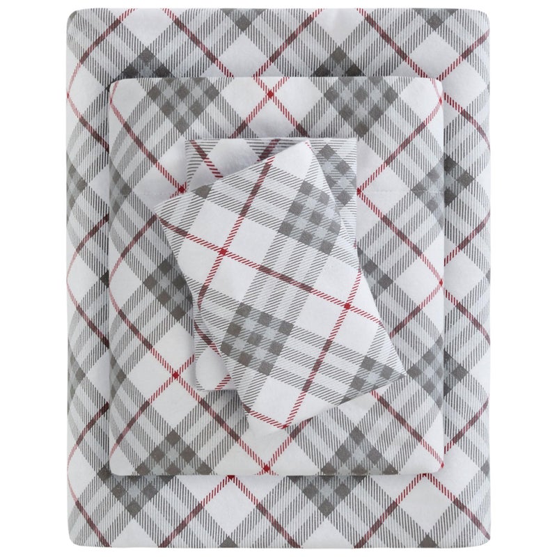Sleep Philosophy True North by Sleep Philosophy Cozy Flannel Warm 100 Cotton Sheet  Novelty Print Animals Stars Cute Ultra Soft Cold Weather Bedding Set Queen Red Plaid 4 Piece - Image 1